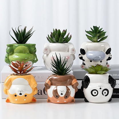DIYOMR Cute Animal Planter Upside Down Ceramic Cartoon Succulent Pot Animals Shaped Small Flowerpot for Kid's Room Decoration Desktop Planting Ideas Creative Pen Holder - Plants Not Included (Frog)