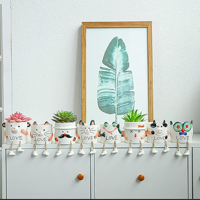DIYOMR Smooth Glazed Ceramic Planter with Hanging Leg, Cute Cartoon Flower Plant Pots Drainage Hole Small Succulent Pots for Mini Flower Planters Cactus, Plants Not Include (Kitten)