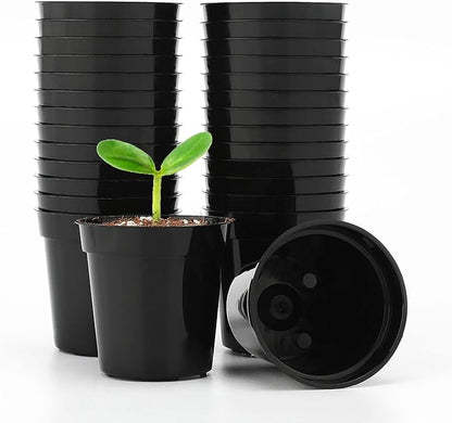 KINGLAKE GARDEN Small Black Plastic Pots,50 Packs 2 Inch Small Plant Pots with Drainage Holes,Mini Nursery Plastic Plant Planters for Succulents,Indoor Outdoor Plant