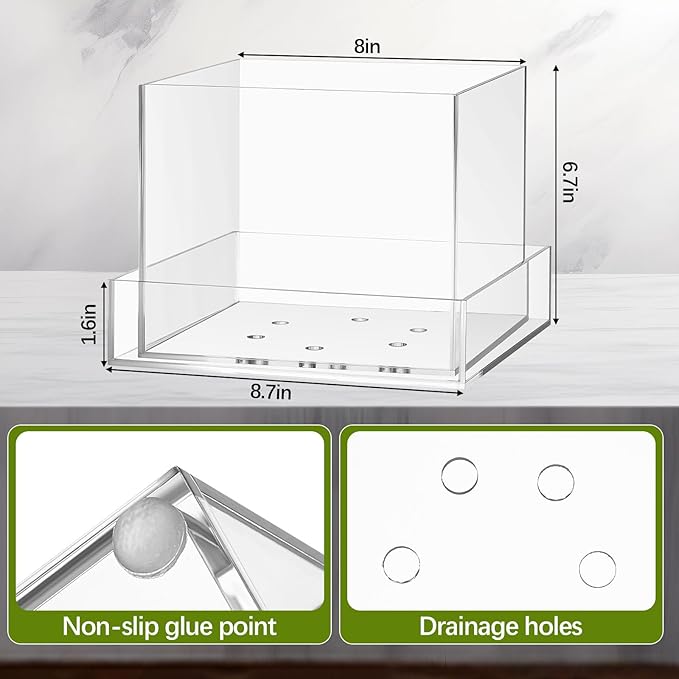 Clear Plant Nursery Pots Acrylic Orchid Pots with Drainage Holes and Tray Transparent Planter for Indoor Plants, Succulents, Herb, Flowers and Cactus Decorative(8 Inches,Square)