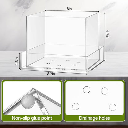 Clear Plant Nursery Pots Acrylic Orchid Pots with Drainage Holes and Tray Transparent Planter for Indoor Plants, Succulents, Herb, Flowers and Cactus Decorative(8 Inches,Square)