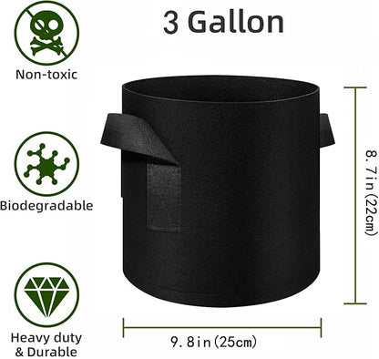 24 Pack 3 Gallon Plant Grow Bags, Thickened Nonwoven Fabric Pots with Handles, Vegetable Planter Bags Containers, Cloth Planters for Garden Vegetable/Flower/Plant/Fruits Outdoor (Black)