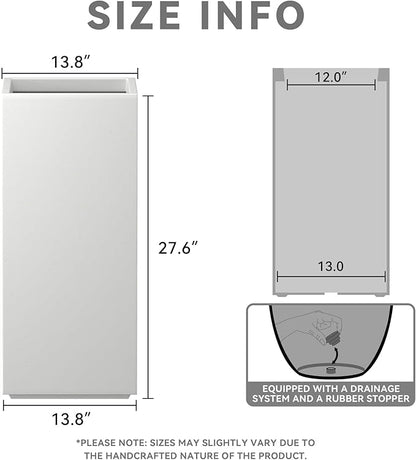 Kante 27.6" H Tall Rectangular Concrete Planter, Modern Square Diameter Plant Pot with Drainage Hole and Rubber Plug for Indoor Outdoor Home Patio Garden, Pure White