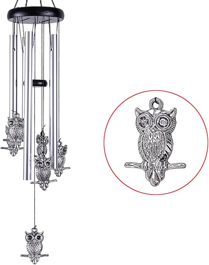 Owl Wind Chimes Outdoor/Indoor Decor - Memorial Wind Bells, Romantic Wind Catcher, Blessing Windchimes Gifts for Mom, Home, Balcony, Yard, Tree, Indoor, Festival Garden Decoration(5 Tubes, 6 Owls)