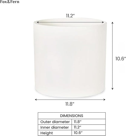 Fox & Fern Large 12 Inch Plant Pot with Drainage Plug — Premium Polystone Matte White Planter; Large Indoor & Outdoor Planter; 12 Inch Pots for Plants; Weather Resistant & UV Resistant