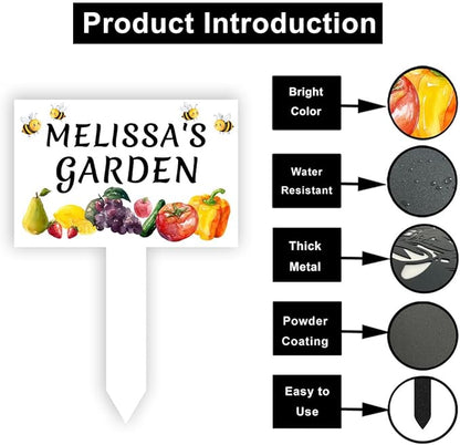 Custom Vegetable Garden Stake Yard Sign Personalized Fruits Orchard Sign Metal Outdoor Garden Name Plaque with Stake, Customized Bee Pear Lemon Grape Tomato Vegetable Signs for Mom Grandma