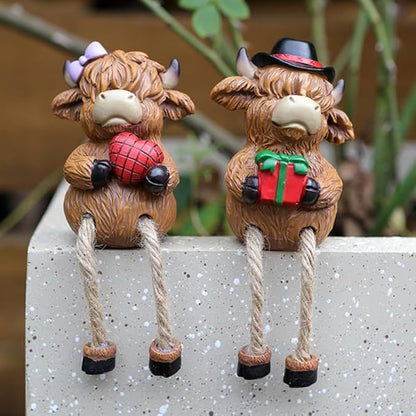 2-piece set Highland Cow Pot Huggers for Planters, Climbing Highland Cow Flower Pot Hugger, Hanging Plant Decorations for Pots, Cute Plant Pot Decorations for Home Garden Yard (Long-legged Highland)