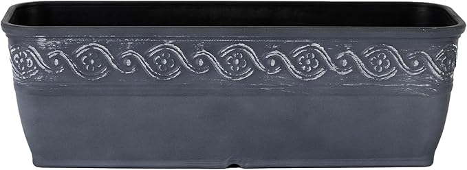 Classic Home and Garden Corinthian Resin Flower Pot Rectangle Planter, Storm Gray, 18"