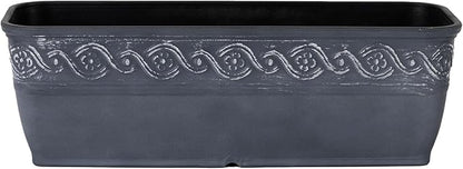 Classic Home and Garden Corinthian Resin Flower Pot Rectangle Planter, Storm Gray, 18"