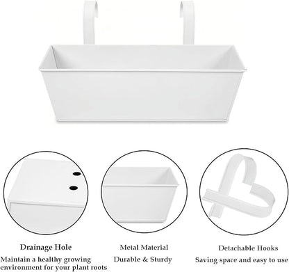 3 Pcs Large Hanging Flower Pots for Railing Or Fence 16 Inch Railing Planter Box for Any Balcony, Porch or Deck Countryside Style Window Planter Boxes Are Perfect to Herbs & Flowers for Garden (White)
