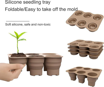 Seed Starter Trays, 2 Pack 6 Cells Seed Starter Kit, Silicone Plant Germination Trays Gardening Starter Kit, Reusable Seed Starter Tray for Plant Germination, Seeds Growing