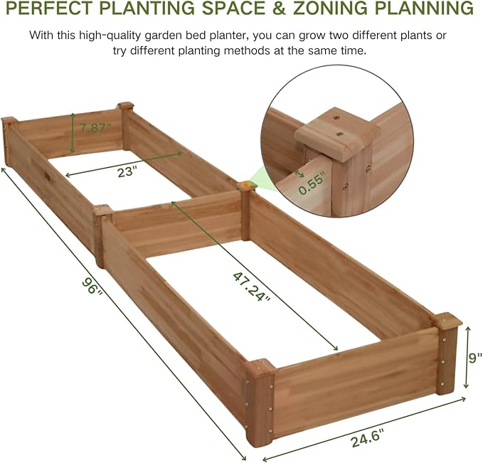 8x2ft Outdoor Wooden Raised Garden Bed,Elevated Planting Planter Box for Vegetables/Garden/Lawn/Patio,Acorn Brown, 96 x 24 x 9in