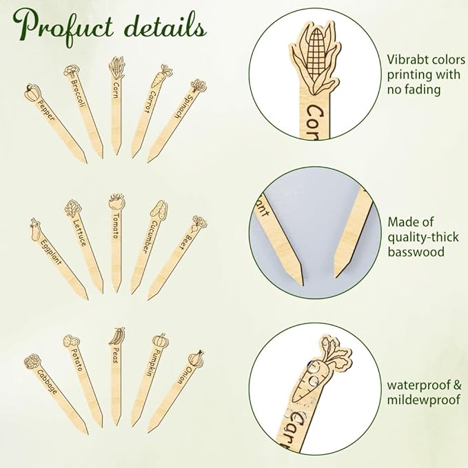 arricraft 15 Pcs Vegetable Theme Wooden Plant Tags, Vertical Strips Shape Waterproof Garden Stake Plant Marker for Indoor Outdoor Potted Nursery Marker Decoration Accessories 6x1 inch