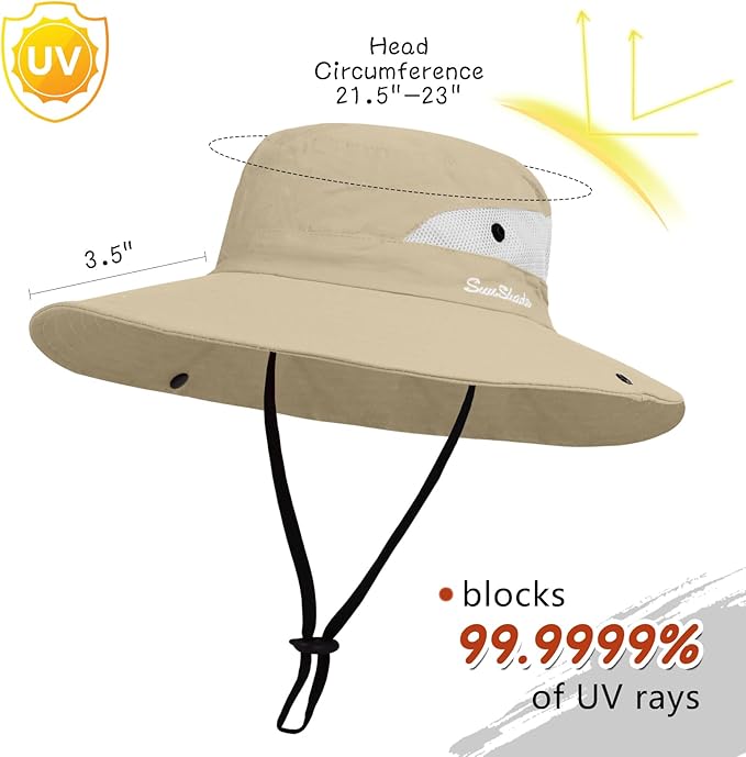 ZOORON Women's Ponytail Safari Sun Hat,Wide Brim UV Protection Outdoor Bucket Hat,Foldable Beach Summer Fishing Hat