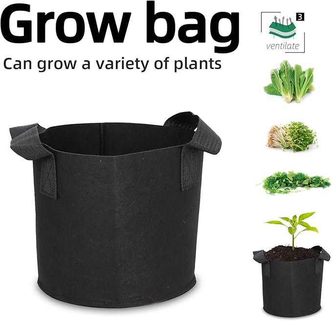 Grow Bags,Growing Pot Bags Garden Grow Bag Indoor Outdoor Fabric Aeration Plant Pot Container Flower Vegetable Pouch (Black,3 Gallon)