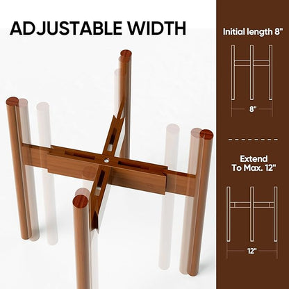 MUDEELA Plant Stand for Indoor Plants: Adjustable Width Fits 8–12 Inch Pots - Mid Century Modern Bamboo Plant Stand - 14.5 Inch Single Tier Small Floor Plant Holder, Dark Brown, 1 Pack (Without Pot)