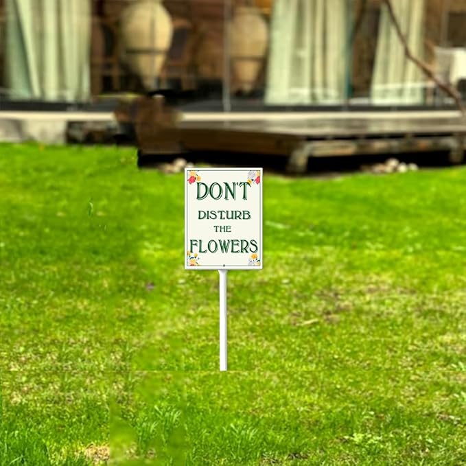 Garden Sign With Stake Don't Disturb The Flowers Aluminium Sign 6X4.6Inch Wildflower Sign Decorative Flower Sign Outdoor Garden Signs Yard Grass Lawn Art And 11.6" Stake Kit