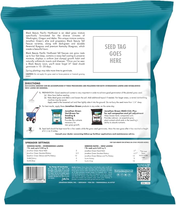 Jonathan Green (10366) Black Beauty Pacific Northwest Grass Seed Mixture (Made for Washington, Oregon, and Idaho) - Cool Season Lawn Seed (7 lb)