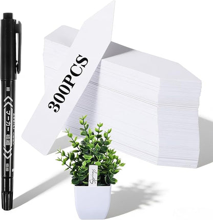 300pcs Garden Labels for Outdoor Plants, Waterproof Plant Labels and Pen, Plastic Plant Name Sticks, 3in Garden Label Stakes with Pen for Seedlings, Flowers and Vegetables, White