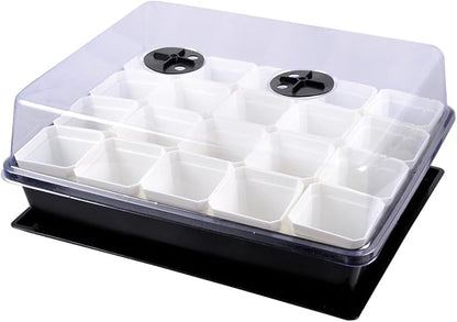 eZAKKA 37x30cm Seed Starter Tray Seedling Starter Kit Planting Propagation Trays Germination Kit Humidity Dome with 20 Pieces Square Seed Starter Pots (White Pots)