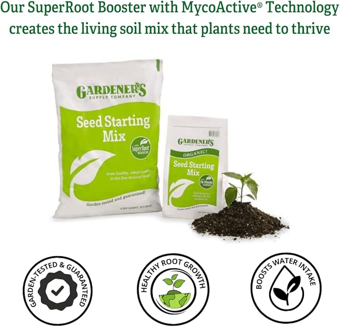Gardeners Supply Company SuperRoot Booster Seed Starter Mix | Promotes Strong Roots & Boost Plant Growth | High Nutrients Plant Food for Seed Starting Trays and Planters - (9 Quarts)