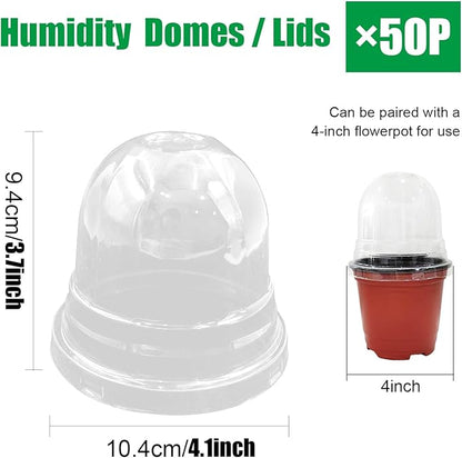 50 Pack Clear Plant Pot Domes, Transparent Seedling Domes Compatible with 4 Inch Seed Starter Pots for Indoor Outdoor Gardening(50Pcs, Clear)
