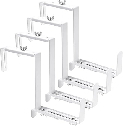 Adjustable Planter Box Bracket, Flower Box Holder Brackets for Deck Railing, Window Box Hanging Brackets for Patio Garden Fence Pergola Balcony Supporting Heavy Planters-4 Pack