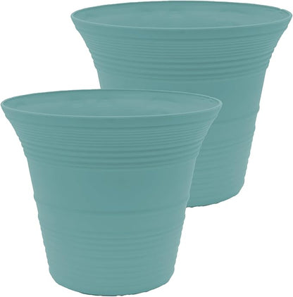 The HC Companies 19 Inch Sedona Round Self Watering Planter Pots, Lightweight UV-Resistant Plastic Indoor & Outdoor Planters, 2-Pack Flower Pots for Garden & Home Decor, Dusty Teal
