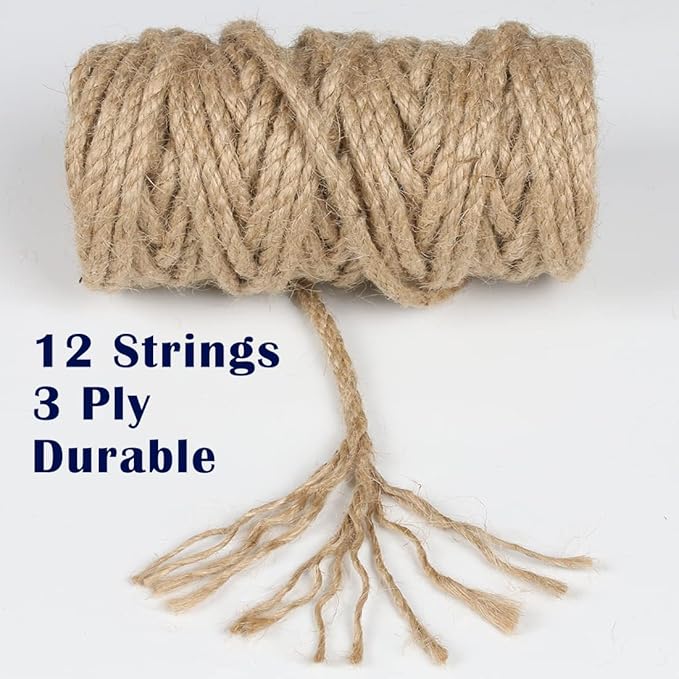 PerkHomy Jute Twine String 6mm Natural Thin Ribbon for Craft Gardening Art Wedding Decoration Packing Material (80FT * 6mm)