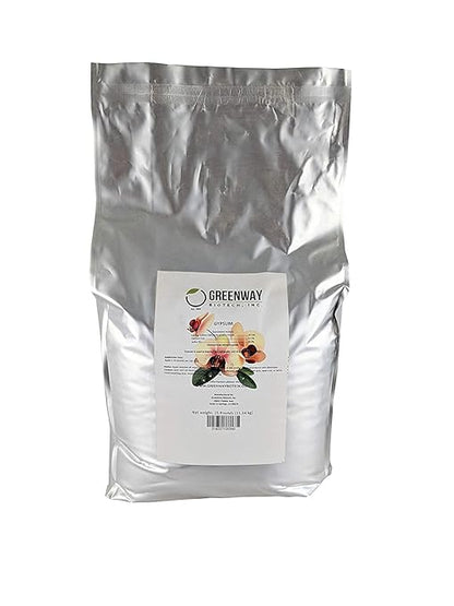 Greenway Biotech Organic Gypsum Powder - Solution Grade Calcium Sulfate Soil Amendment for Clay Soil, Lawn, Garden - 97% Pure (22.5% Ca, 18% S) - Improves Drainage - Made in USA - (25 X 2) Pounds