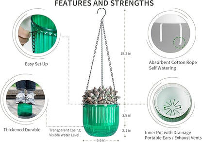 Josteve 6.5 Inch 2 Pcs Self Watering Hanging Planter Indoor Plant Pots Drainage Holes, Outdoor Hanging Planters Flower Pot Basket, Visible Water Level, Plant Hanger Home Decor, Gardening
