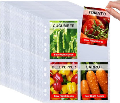 200 Pockets Seed Storage Organizer Sleeves for 3/4 Ring Binder, 50 Pack Clear Garden Seed Packet Organizer(A4), Large Top Loading Seed Holder Book Sheet Protectors, Seed Saving Sleeves
