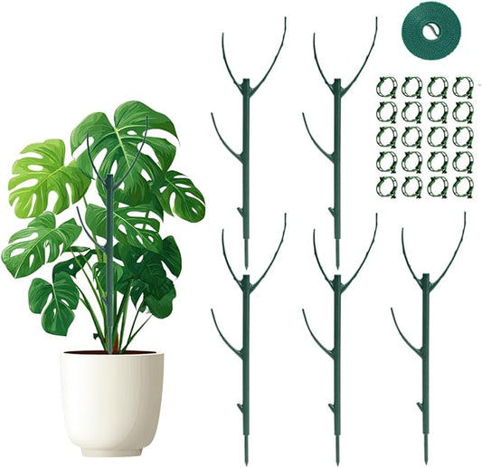 5 Pack Monstera Plant Support, 38inch Stackable Plant Stakes with 20Pcs Clips & 1Pcs Ties, Alternative to Moss Pole Plants Sticks Structures for Climbing Indoor Outdoor Potted Plants