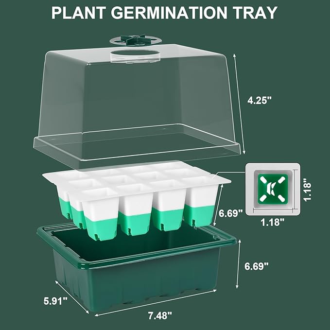 Sondiko Silicone Seed Starter Tray, 48-Cell Reusable Seed Starter Kit, Seedling Starter Trays with Humidity Dome, Mini Greenhouse Germination Kit, Perfect for Gardeners