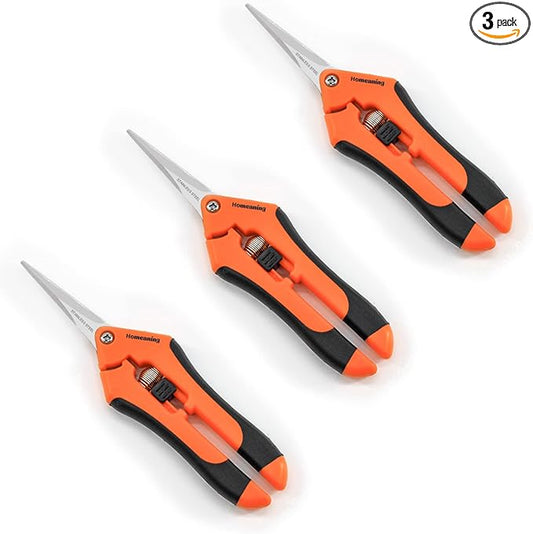 3 Packs Garden Pruning Shears with Straight Blades Trimming Scissors, Gardening Hand Pruning Snips Titanium Coated Precision Bonsai Pruning Shears, Convenient Flower Cutters (Orange)