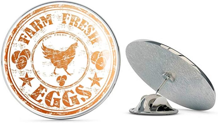Farm Fresh Eggs Chicken Round Metal 0.75" Lapel Pin Hat Shirt Pin Tie Tack Pinback