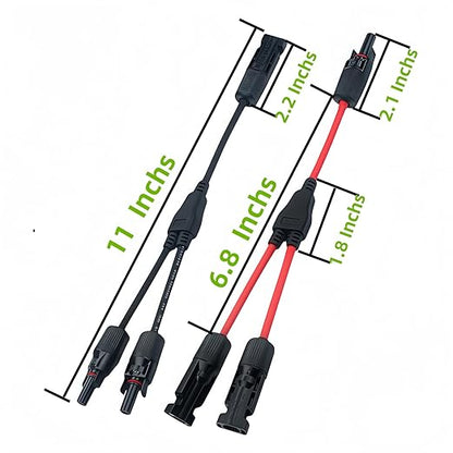 2 Pair Solar connectors Y-Tee 1-to-2 Waterproof Parallel Adapter, 10AWG tinned Copper Cable Plug Connector for Solar photovoltaic Panel Panels (2 Pairs M/FF and F/MM)