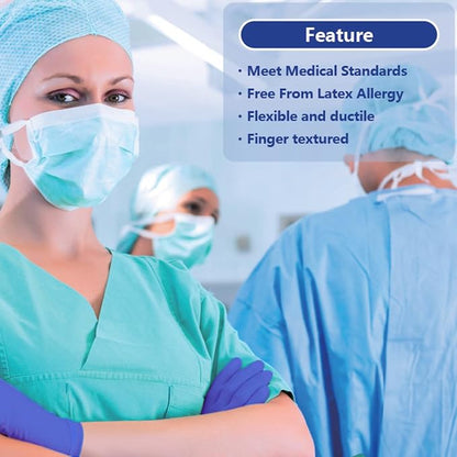 Safe Health Nitrile Exam Gloves – 4 mil, Latex-Free, Powder-Free, Disposable, Blue, Medical Grade, Food, Cleaning Use