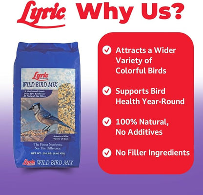 Lyric Wild Bird Mix - Includes Corn, Nuts, and Wild Bird Seed for Outside Feeders, Attracts Doves, Jays and Many More, 20 lb Bag