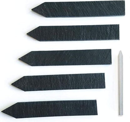 Premium Natural Slate Plant Markers - Set of 5 Stakes - Comes with Chalk Pen - Dryden Trading Co. - Dark Garden Labeling Herb Tags