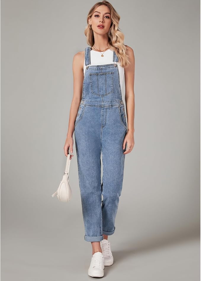 Vetinee Womens Classic Adjustable Straps Pockets Denim Bib Overalls Jeans Pants