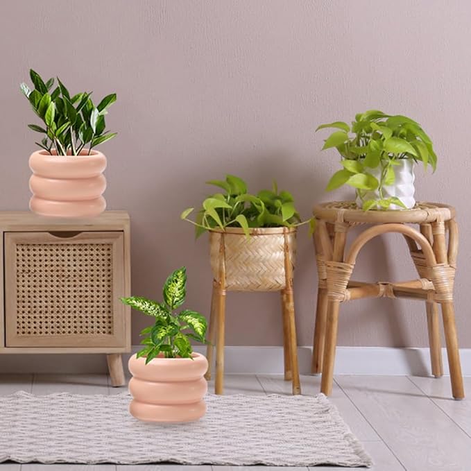 6.5 Inch Modern Plant Pot Pink Ceramic Glaze Succulent Planters for Indoor Unique Pots, Planter with Drainage Holes Small Cute Bubble Porcelain for Herb Snake Plants