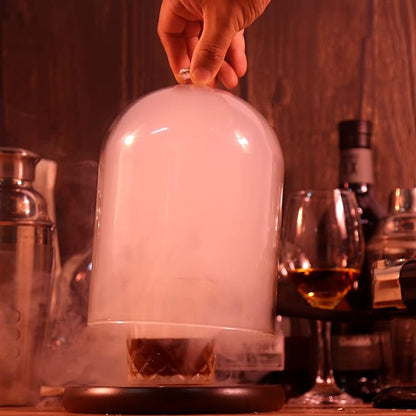 Smoking Cloche For Food Drinks With Wood Base, Cocktails Smoke Infuser Accessory, Glass Dome for Smoker Gun