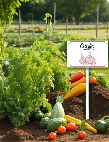 Boylee Aluminum Garden Signs With Stake - 8x12inch - Garlic - Modern Style - Weatherproof & Long Lasting