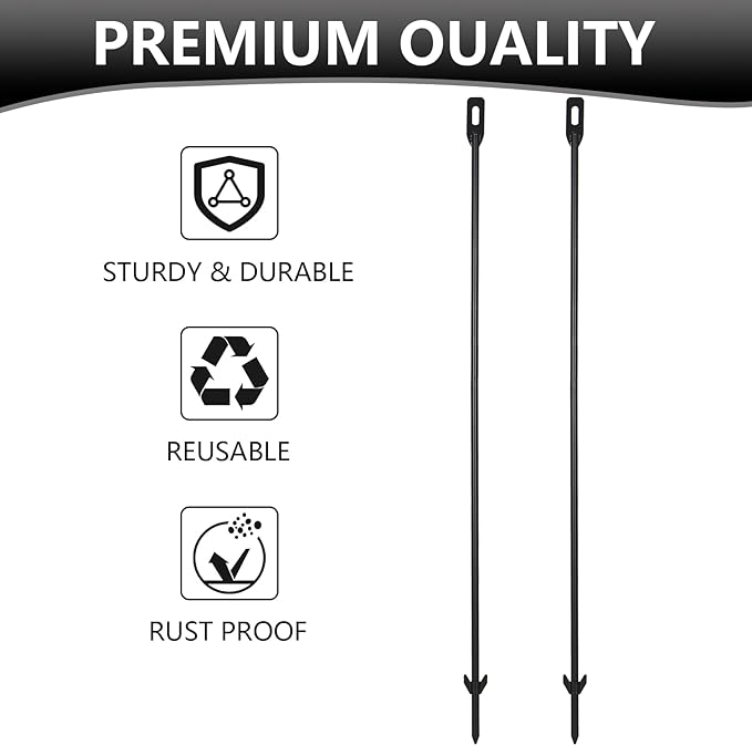 2-Pack Yard Sign Stakes Metal for Ground 31" Long 0.31" Thick, Yard Sign Holder Stand for Ground Outdoor, Sign Poles Stakes for Outdoor, Easy to Install - Black