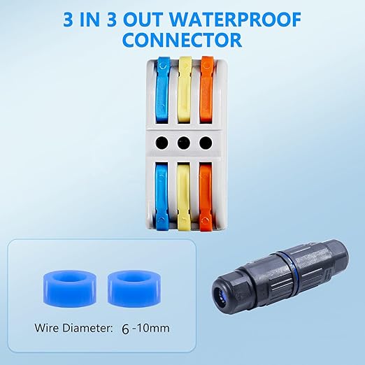 5PCS IP68 Waterproof Junction Box, Outdoor 3 Way Electrical Cable Connector, Replaceable Lever Wire Connectors for AWG 28-12, Quick Screwless Installation