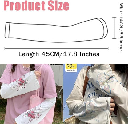 Sun Protection Cooling Sleeves,Anti-slip Gardening Arm Sleeves,Loose Large Opening Butterfly Boho UV Cover for Women