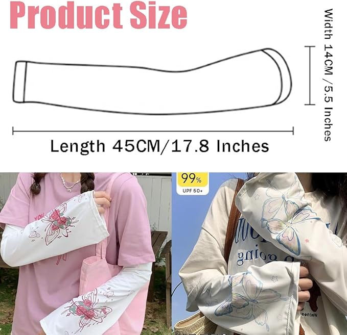 Sun Protection Cooling Sleeves,Anti-slip Gardening Arm Sleeves,Loose Large Opening Butterfly Boho UV Cover for Women