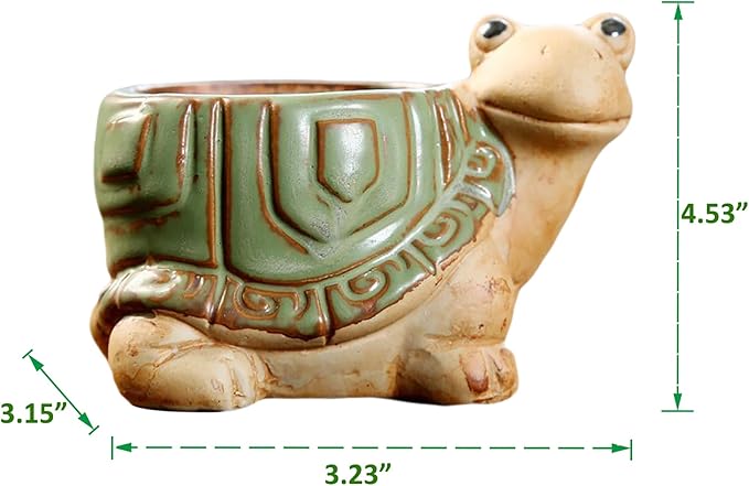 DIYOMR Small Ceramic Planter Pot, 4.3" Vintage Bronze Animal Planters Ceramic Flowerpot Succulent Pots Cactus Pot for Office Home Desktop Decor - Plants Not Included (Turtle Pot)