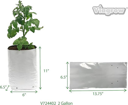 Viagrow Grow Bags Thick Plastic Grow Bags for Potting, Seedlings, Rootings, 2 Gallon 50 Pack, White
